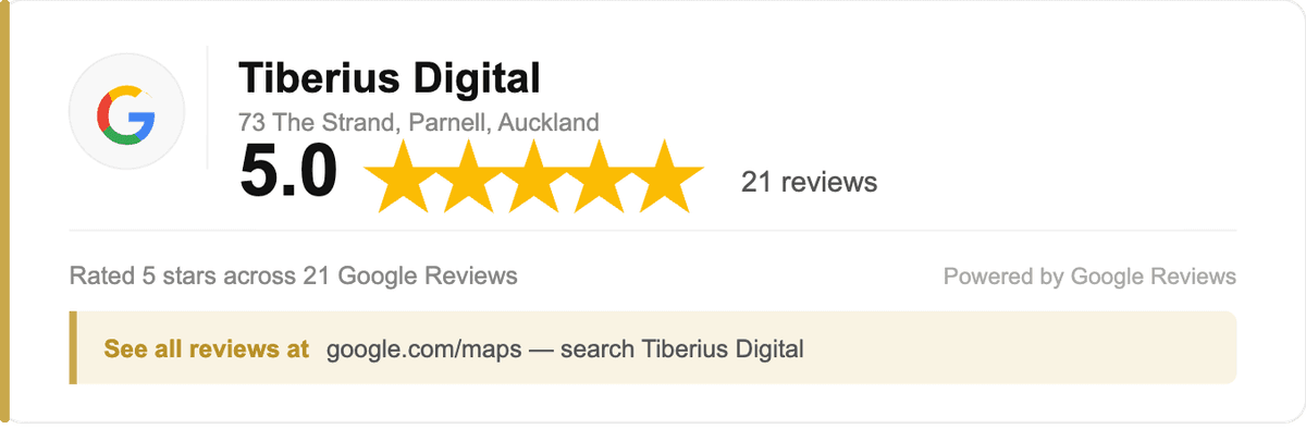 Tiberius Digital - 5.0 stars across 21 Google Reviews